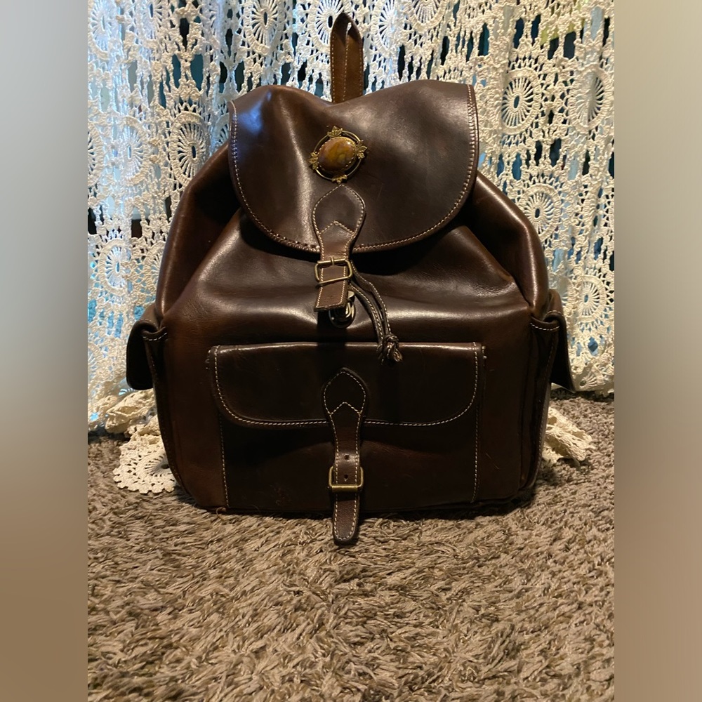 Handmade brown leather backpack